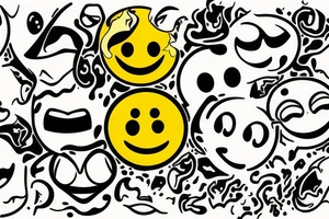 yellow smiley face melting in colofrul fire tattoo idea