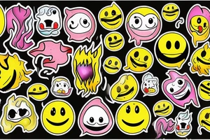 one yellow smiley face melting in colorful fire tattoo idea