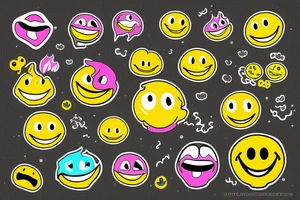one yellow smiley face melting in colorful fire tattoo idea
