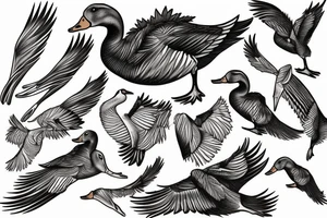3 geese flying overhead a hunting dog in cat-tails tattoo idea