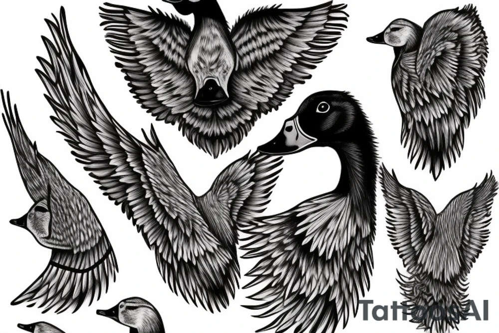 3 geese flying overhead a hunting dog in cat-tails tattoo idea