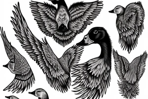 3 geese flying overhead a hunting dog in cat-tails tattoo idea