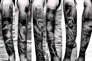 Grunge arm sleeve tattoo idea