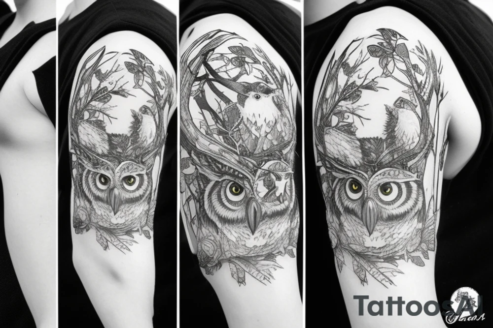 owl in the forest tattoo idea