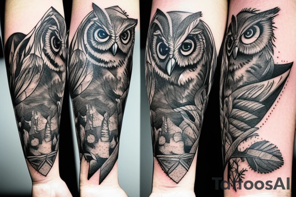 owl in the forest tattoo idea