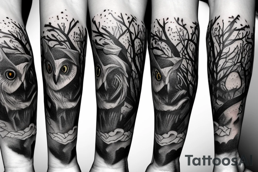 owl in the forest tattoo idea