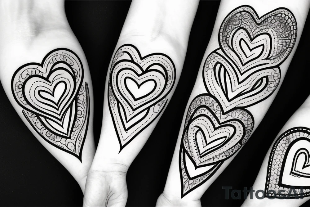 Five connected hearts tattoo idea