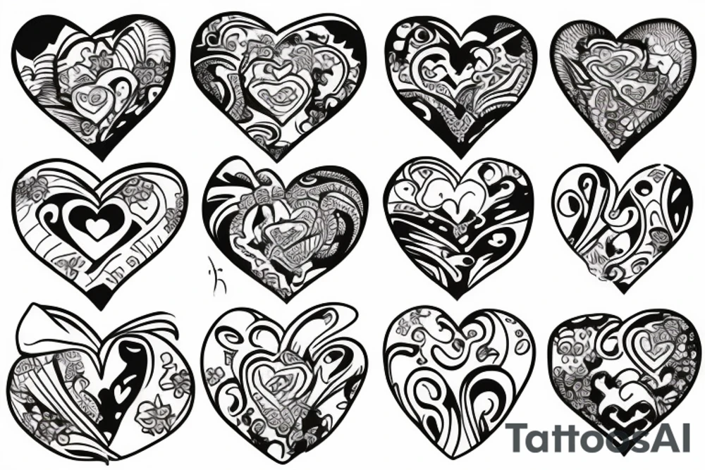 Two big hearts three small hearts tattoo idea