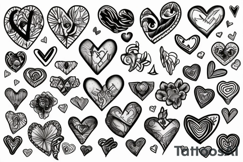 5 separate hearts tattoo idea