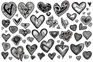 5 separate hearts tattoo idea