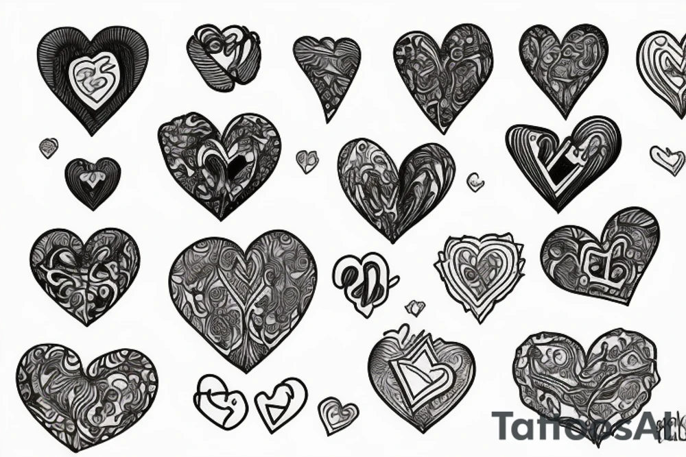 5 separate hearts tattoo idea