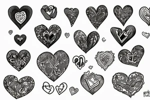 5 separate hearts tattoo idea
