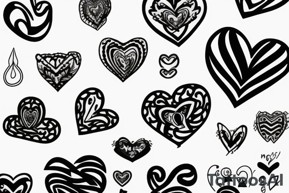 5 3D hearts tattoo idea