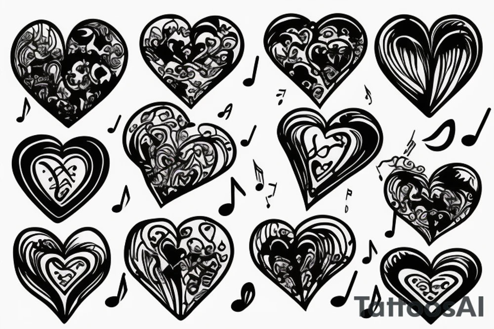 Hearts and music tattoo idea