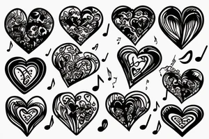 Hearts and music tattoo idea