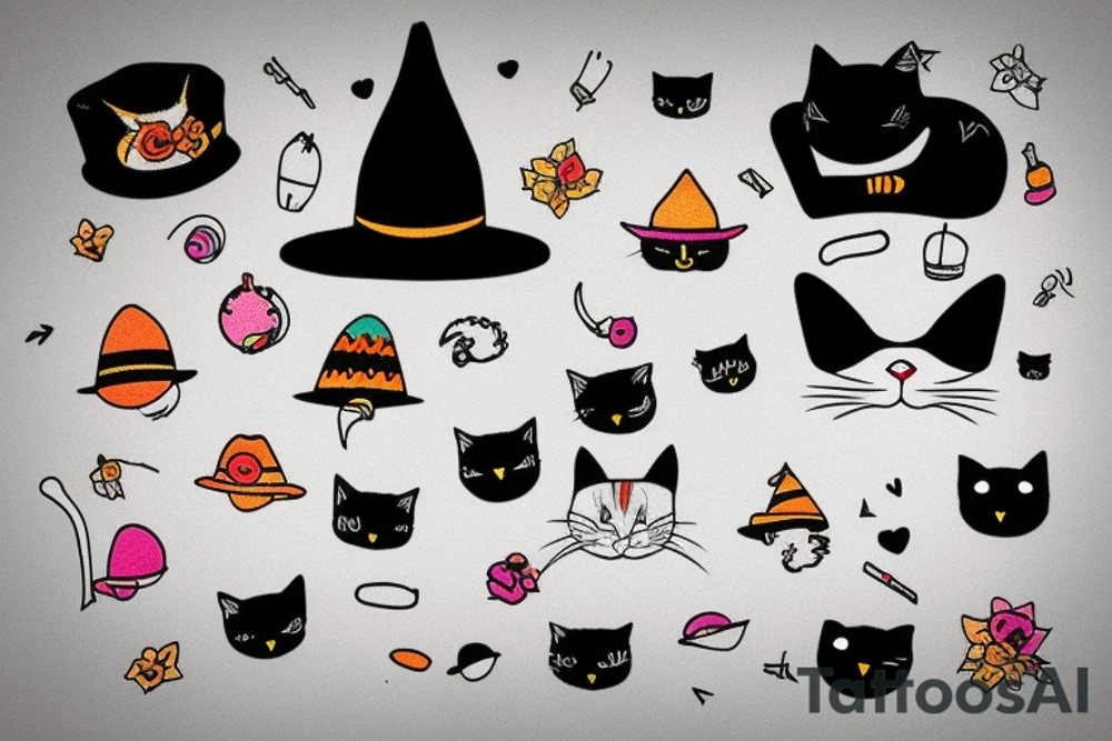 Black cat with a funny hat a sweater tattoo idea