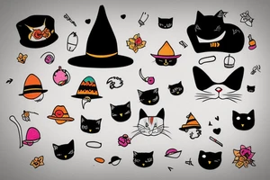 Black cat with a funny hat a sweater tattoo idea
