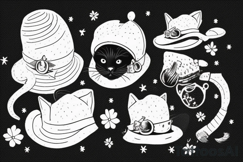 Black cat with a funny hat a sweater tattoo idea