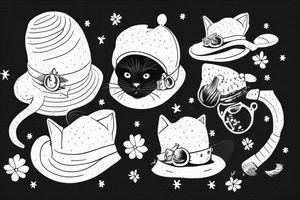 Black cat with a funny hat a sweater tattoo idea