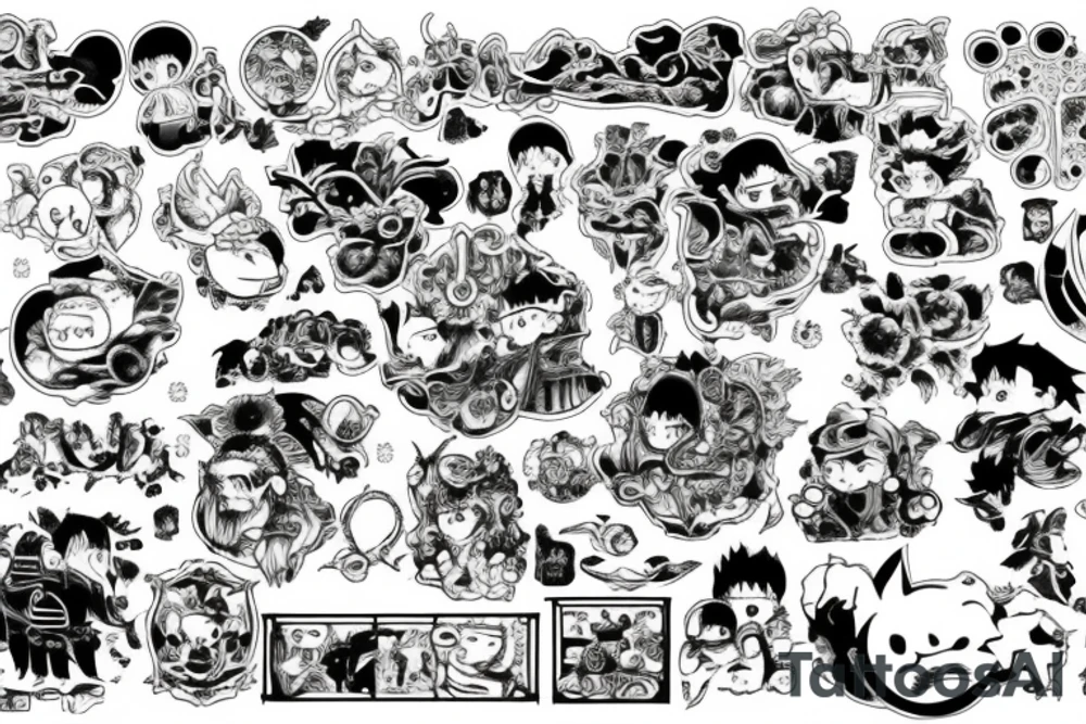 Composition with various images from Miyazaki's works tattoo idea