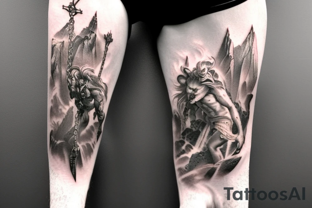 attacking titan in the background of a waterfall tattoo idea