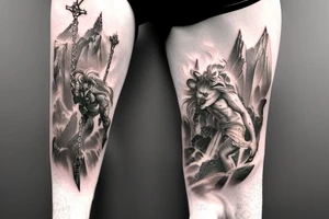 attacking titan in the background of a waterfall tattoo idea