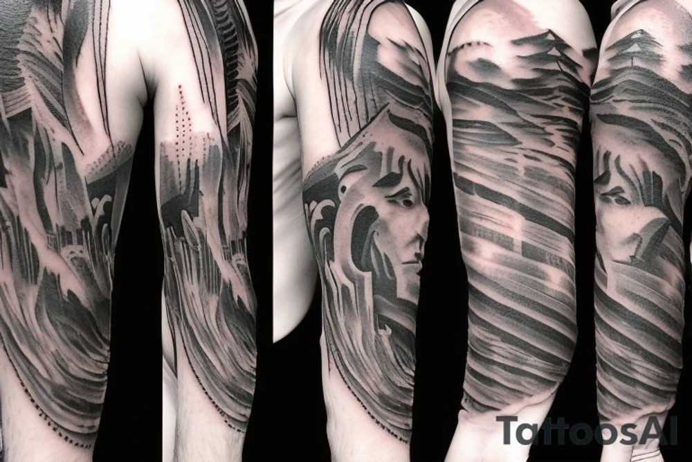 attacking titan in the background of a waterfall tattoo idea