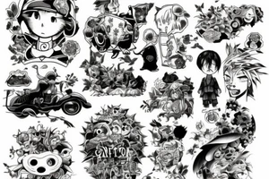 Composition with various images from Miyazaki's works tattoo idea