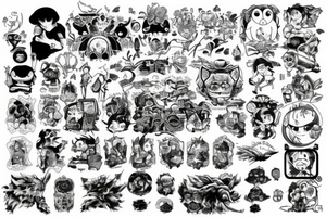 Composition with various images from Miyazaki's works tattoo idea
