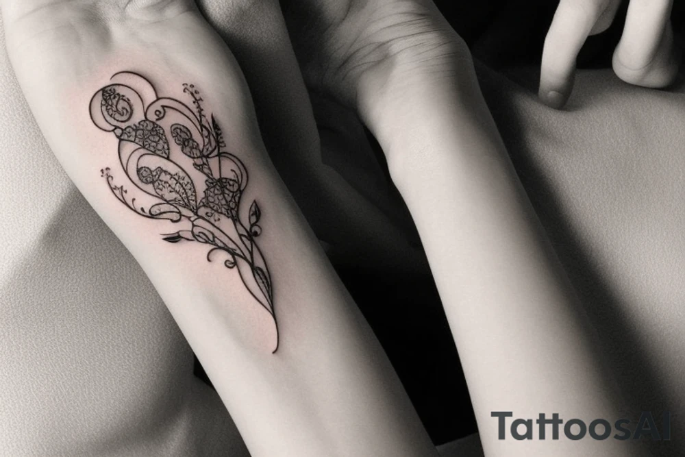 “Please design a delicate and feminine tattoo for the wrist that symbolizes strength and freedom in an exquisite, soft, and artistically iconic way. The tattoo should embody a minimalist aesthetic, blending subtly intricate elements that reflect a sense of empowerment and liberty. Despite its petite size fitting the wrist, it should capture the observer’s eye with its sophistication and artistic finesse, creating a beautifully personal and timeless piece of body art.” tattoo idea