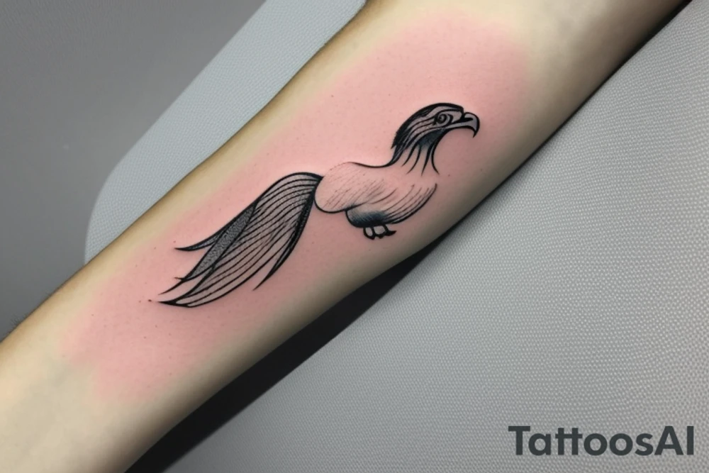 "Please design a delicate and feminine tattoo that captures the essence of an eagle and a manta ray. This wrist tattoo should depict the strength and dominance of an eagle and the elegance and freedom of a manta ray in a minimalist and artistically iconic way. Despite the compact size suitable for the wrist, the design should creatively fuse elements from both animals in a way that remains delicate, exquisite, and visually striking, while keeping its symbolic meanings clear." tattoo idea