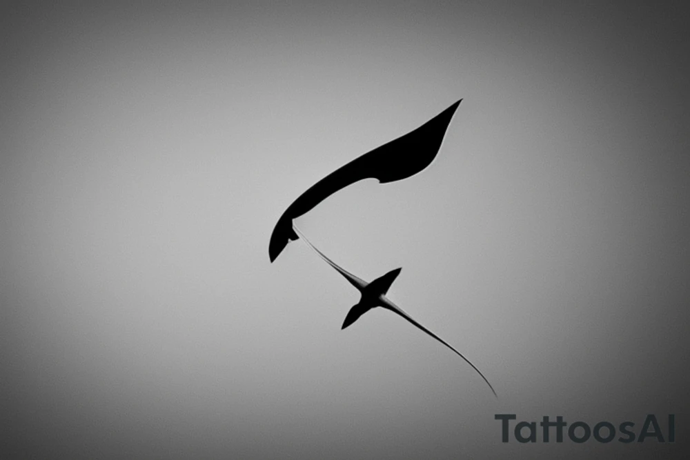 "Please craft a minimalist design for a wrist tattoo that intertwines the symbols of an eagle and a manta ray. Picture a solitary line representing the power and liberty of an eagle as it unfurls its wing. Subsequently, integrate a wave-like pattern that portrays the grace and fluidity of a manta ray gliding through the ocean. These elements should blend seamlessly, resulting in a visually captivating and exquisite design." tattoo idea