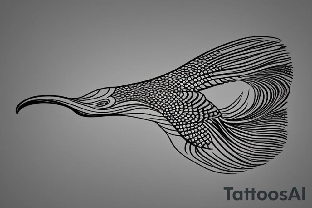 "Please craft a minimalist design for a wrist tattoo that intertwines the symbols of an eagle and a manta ray. Picture a solitary line representing the power and liberty of an eagle as it unfurls its wing. Subsequently, integrate a wave-like pattern that portrays the grace and fluidity of a manta ray gliding through the ocean. These elements should blend seamlessly, resulting in a visually captivating and exquisite design." tattoo idea