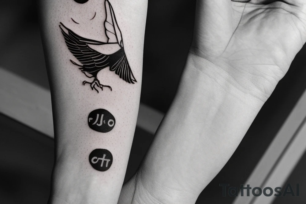Puedes darme otra descripción muy parecida a esta

"Please create a minimalist illustration for a tattoo that fits on the wrist and combines the symbols of an eagle and a manta ray. Imagine a simple line that symbolizes the strength and freedom of an eagle extending its wing. Next, incorporate a wavy design that reflects the fluidity and elegance of a manta ray swimming in the sea. Both elements should be harmoniously combined in an exquisite and visually striking design." tattoo idea