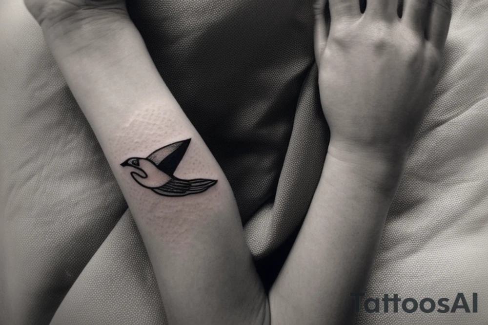 Puedes darme otra descripción muy parecida a esta

"Please create a minimalist illustration for a tattoo that fits on the wrist and combines the symbols of an eagle and a manta ray. Imagine a simple line that symbolizes the strength and freedom of an eagle extending its wing. Next, incorporate a wavy design that reflects the fluidity and elegance of a manta ray swimming in the sea. Both elements should be harmoniously combined in an exquisite and visually striking design." tattoo idea