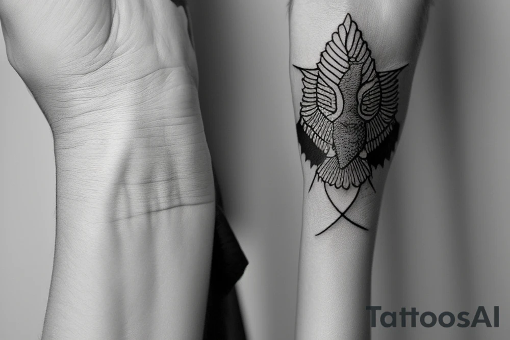 Puedes darme otra descripción muy parecida a esta

"Please create a minimalist illustration for a tattoo that fits on the wrist and combines the symbols of an eagle and a manta ray. Imagine a simple line that symbolizes the strength and freedom of an eagle extending its wing. Next, incorporate a wavy design that reflects the fluidity and elegance of a manta ray swimming in the sea. Both elements should be harmoniously combined in an exquisite and visually striking design." tattoo idea
