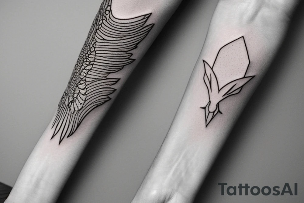 Puedes darme otra descripción muy parecida a esta

"Please create a minimalist illustration for a tattoo that fits on the wrist and combines the symbols of an eagle and a manta ray. Imagine a simple line that symbolizes the strength and freedom of an eagle extending its wing. Next, incorporate a wavy design that reflects the fluidity and elegance of a manta ray swimming in the sea. Both elements should be harmoniously combined in an exquisite and visually striking design." tattoo idea