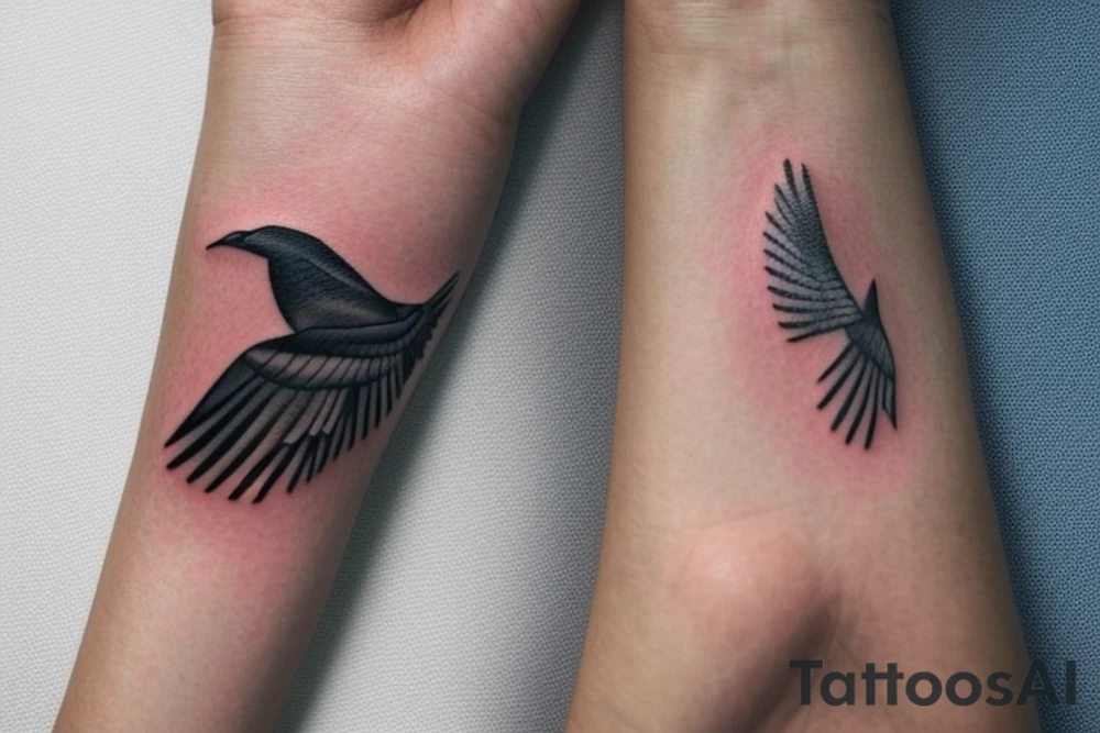 "Please create a minimalist illustration for a exquisite tattoo that fits on the wrist and combines the symbols of an eagle and a manta ray. Imagine a simple line that symbolizes the strength and freedom of an eagle extending its wing. Next, incorporate a wavy design that reflects the fluidity and elegance of a manta ray swimming in the sea. Both elements should be harmoniously combined in an exquisite and visually striking design." tattoo idea