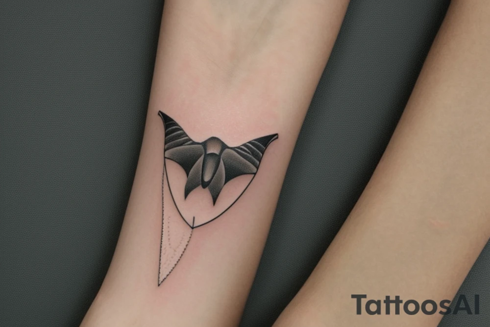 Image icon fits on the wrist and combines the symbols of an eagle and a manta ray. Imagine a simple line that symbolizes the strength and freedom of an eagle extending its wing. Next, incorporate a wavy design that reflects the fluidity and elegance of a manta ray swimming in the sea. Both elements should be harmoniously combined in an exquisite and visually striking design." tattoo idea