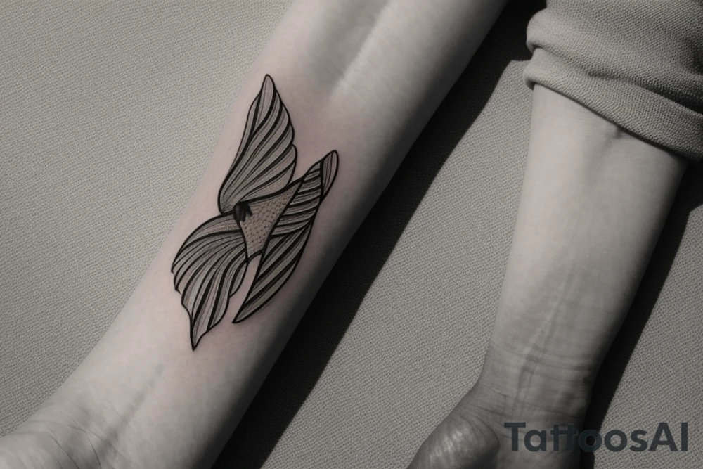 Image icon fits on the wrist and combines the symbols of an eagle and a manta ray. Imagine a simple line that symbolizes the strength and freedom of an eagle extending its wing. Next, incorporate a wavy design that reflects the fluidity and elegance of a manta ray swimming in the sea. Both elements should be harmoniously combined in an exquisite and visually striking design." tattoo idea