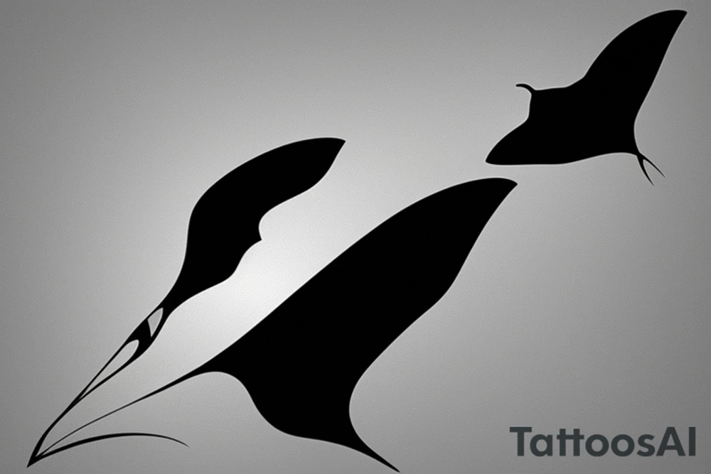 Small Image symbol fits on the wrist and combines the symbols of an eagle and a manta ray. Imagine a simple line that symbolizes the strength and freedom of an eagle extending its wing. Next, incorporate a wavy design that reflects the fluidity and elegance of a manta ray swimming in the sea. Both elements should be harmoniously combined in an exquisite and visually striking design." tattoo idea