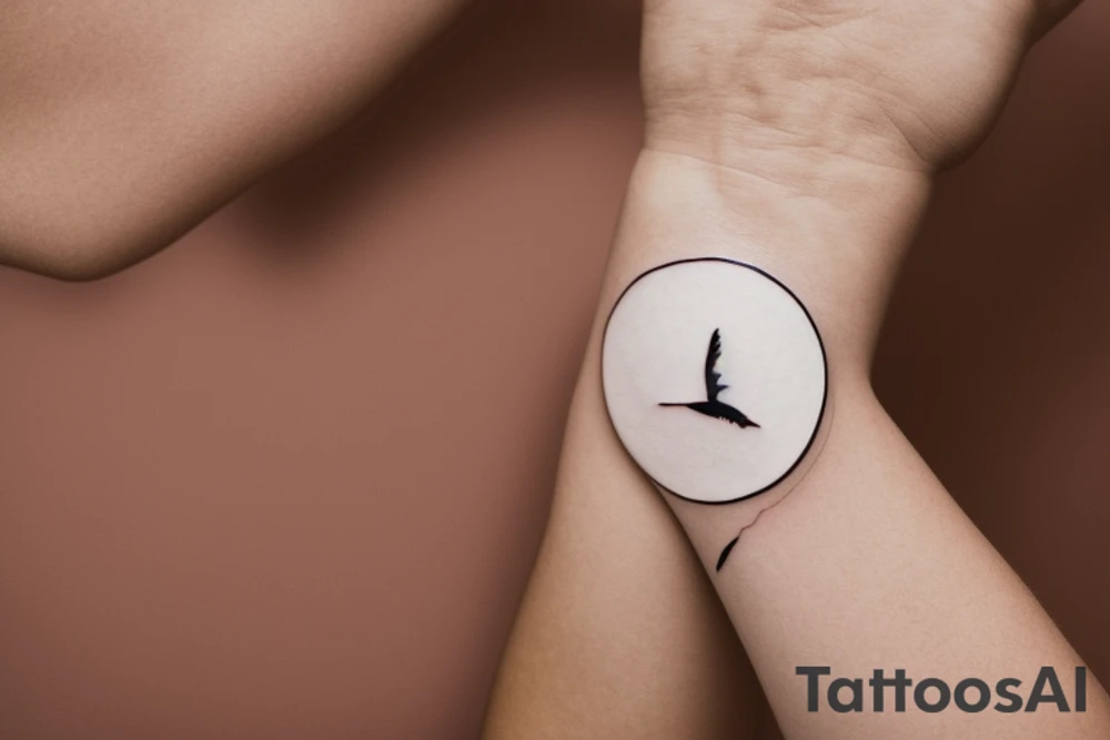 "Please design a minimalist yet elegant wrist tattoo that cleverly intertwines the symbolic essence of an eagle and a manta ray. Imagine a singular, subtle line embodying the potent strength and sprawling freedom of an eagle in mid-flight. Further, interweave a gently undulating motif to echo the serene fluidity and graceful elegance of a manta ray gliding beneath the sea surface. Both elements should merge creatively, yielding a sophisticated, symbolically rich design that presents a visually captivating testament to the majesty of these two creatures." tattoo idea