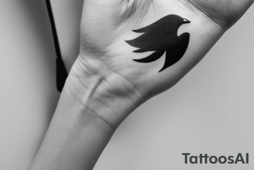 "Please design a minimalist yet elegant wrist tattoo that cleverly intertwines the symbolic essence of an eagle and a manta ray. Imagine a singular, subtle line embodying the potent strength and sprawling freedom of an eagle in mid-flight. Further, interweave a gently undulating motif to echo the serene fluidity and graceful elegance of a manta ray gliding beneath the sea surface. Both elements should merge creatively, yielding a sophisticated, symbolically rich design that presents a visually captivating testament to the majesty of these two creatures." tattoo idea