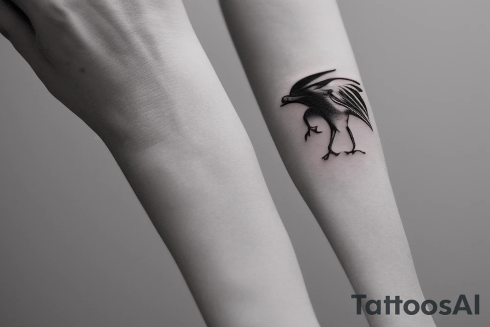 "Please design a minimalist yet elegant wrist tattoo that cleverly intertwines the symbolic essence of an eagle and a manta ray. Imagine a singular, subtle line embodying the potent strength and sprawling freedom of an eagle in mid-flight. Further, interweave a gently undulating motif to echo the serene fluidity and graceful elegance of a manta ray gliding beneath the sea surface. Both elements should merge creatively, yielding a sophisticated, symbolically rich design that presents a visually captivating testament to the majesty of these two creatures." tattoo idea