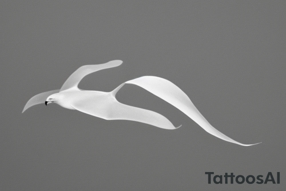 "Please design a minimalist yet elegant wrist tattoo that cleverly intertwines the symbolic essence of an eagle and a manta ray. Imagine a singular, subtle line embodying the potent strength and sprawling freedom of an eagle in mid-flight. Further, interweave a gently undulating motif to echo the serene fluidity and graceful elegance of a manta ray gliding beneath the sea surface. Both elements should merge creatively, yielding a sophisticated, symbolically rich design that presents a visually captivating testament to the majesty of these two creatures." tattoo idea