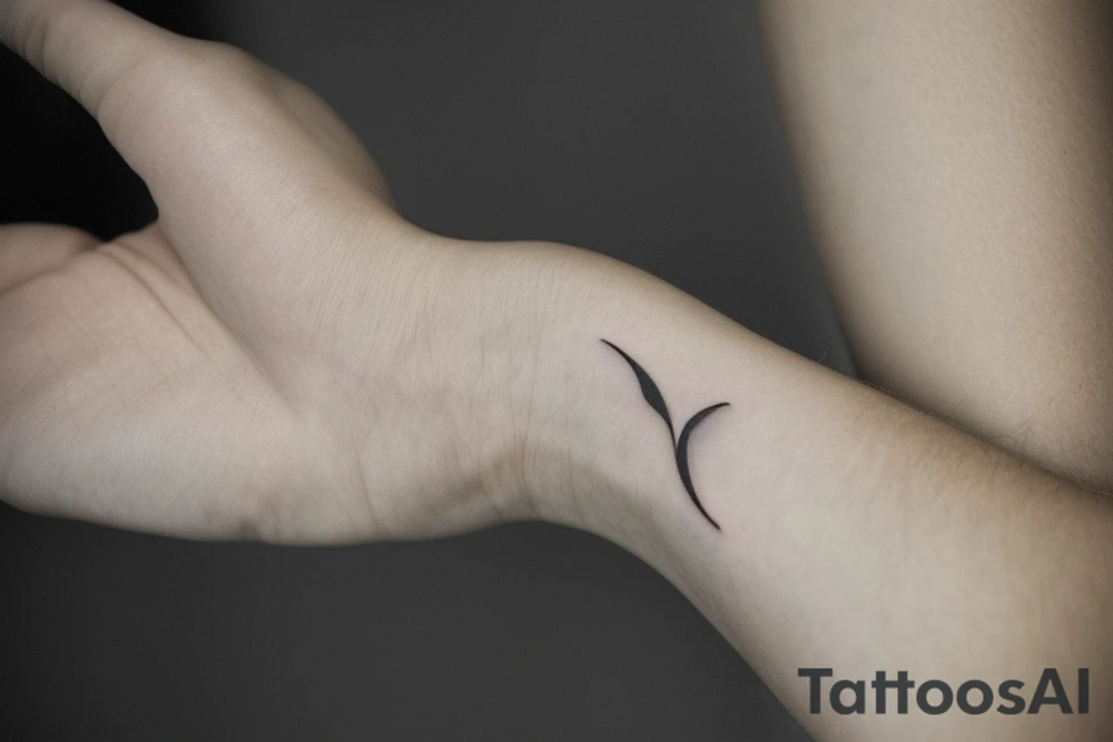 "Please design a minimalist yet elegant wrist tattoo that cleverly intertwines the symbolic essence of an eagle and a manta ray. Imagine a singular, subtle line embodying the potent strength and sprawling freedom of an eagle in mid-flight. Further, interweave a gently undulating motif to echo the serene fluidity and graceful elegance of a manta ray gliding beneath the sea surface. Both elements should merge creatively, yielding a sophisticated, symbolically rich design that presents a visually captivating testament to the majesty of these two creatures." tattoo idea