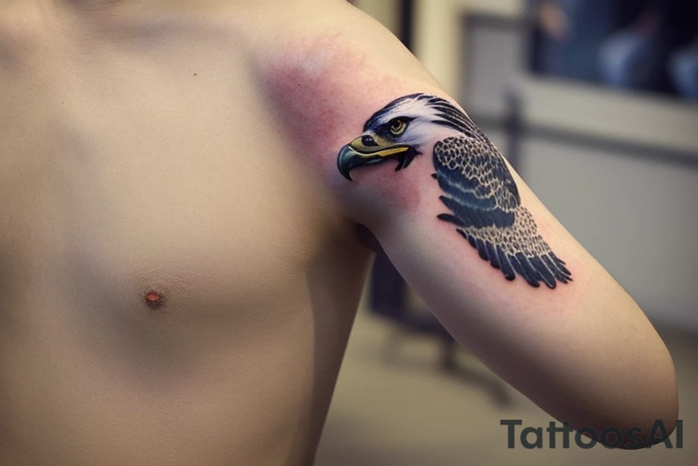 "Please create a uniquely minimalist tattoo for the wrist that intertwines the powerful symbolism of an eagle and a manta ray. The design should start with a single, striking line that forms an eagle's wing, symbolizing strength, courage, and freedom. The eagle's wing should smoothly transition into the fluid, graceful wing of a manta ray, a symbol of serenity and harmonious flow in life. Nestled between the wings of these two majestic creatures, introduce a tranquil representation of the sea, denoting life's constant ebb and flow. This design should beautifully merge these symbols, resulting in an elegant, visually striking tattoo that serves as a reminder of personal strength, freedom, and the natural rhythm of life." tattoo idea
