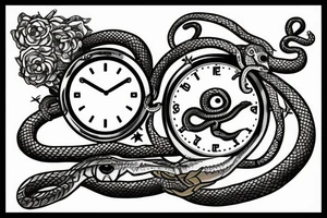Clock, sword and snake with the words Amor Fati tattoo idea