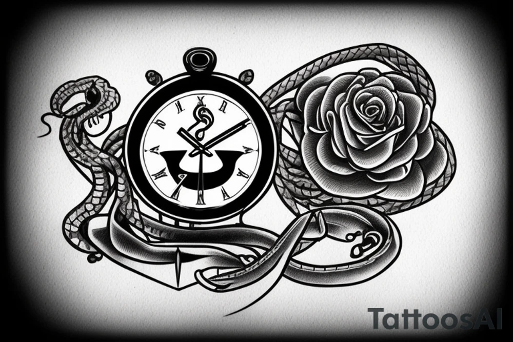 Clock, sword, snake and rose tattoo idea