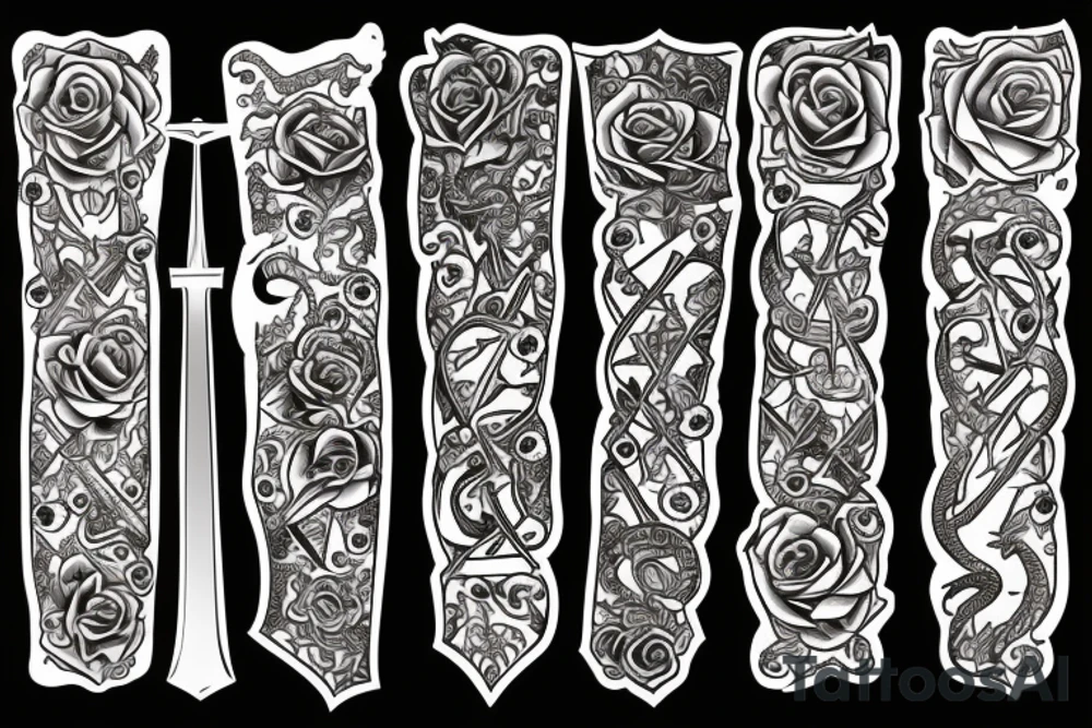 Clock, sword, snake and rose tattoo idea